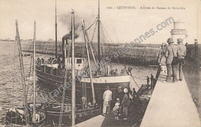 Carte postale ancienne Arrivée du Bateau de Belle-Isle — Quiberon (Morbihan)