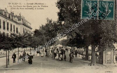 Carte postale ancienne Le Cours des Quais, pris du Théâtre (Côté du Pont tournant) — Lorient (Morbihan)