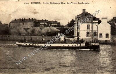 Carte postale ancienne Hôpital Maritime et Départ d'un Vapeur Port-Louisien — Lorient (Morbihan)
