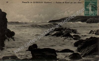 Carte postale ancienne Rochers de Kerné par gros temps — Quiberon (Morbihan)
