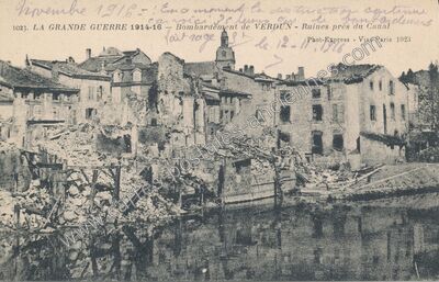 Carte postale ancienne Bombardement de Verdun - Ruines près du Canal — Verdun (Meuse)