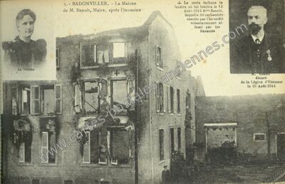 Carte postale ancienne La Maison de M. Benoît, Maire, après l'invasion — Badonviller (Meurthe-et-Moselle)