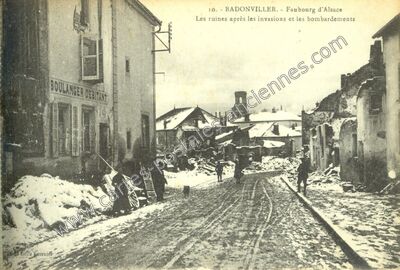 Carte postale ancienne Faubourg d'Alsace. Les ruines après les invasions et les bombardements — Badonviller (Meurthe-et-Moselle)