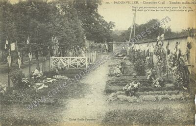 Carte postale ancienne Cimetière Civil - Tombes militaires — Badonviller (Meurthe-et-Moselle)
