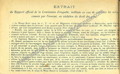 Carte postale ancienne Rapport officiel de la Commission d'enquête — Badonviller (Meurthe-et-Moselle)