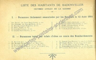 Carte postale ancienne Victimes civiles de la guerre — Badonviller (Meurthe-et-Moselle)