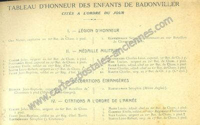 Carte postale ancienne Tableau d'honneur des enfants — Badonviller (Meurthe-et-Moselle)