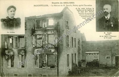 Carte postale ancienne La Maison de M. Benoît, Maire, après l'invasion — Badonviller (Meurthe-et-Moselle)