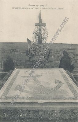 Carte postale ancienne Tombeau du 36e Colonial — Gerbéviller (Meurthe-et-Moselle)
