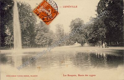 Carte postale ancienne Les Bosquets, Bassin des cygnes — Lunéville (Meurthe-et-Moselle)