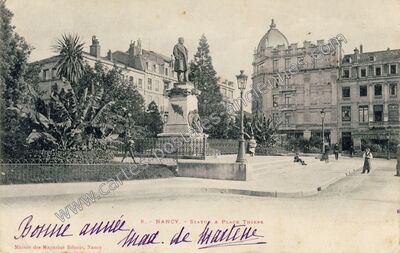 Carte postale ancienne Statue & Place Thiers — Nancy (Meurthe-et-Moselle)