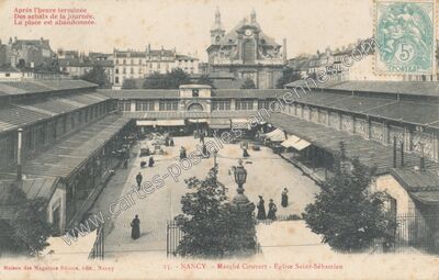 Carte postale ancienne Marché Couvert - Église Saint-Sébastien — Nancy (Meurthe-et-Moselle)