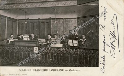 Carte postale ancienne Grande Brasserie Lorraine — Orchestre — Nancy (Meurthe-et-Moselle)
