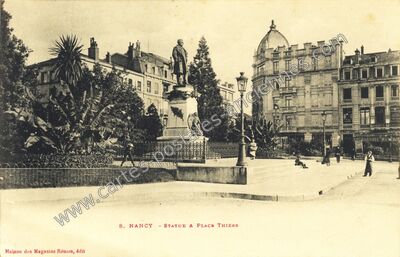 Carte postale ancienne Statue & Place Thiers — Nancy (Meurthe-et-Moselle)