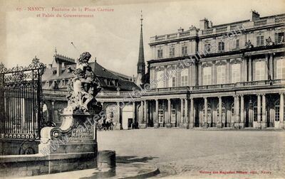 Carte postale ancienne Fontaine de la Place Carrière et Palais du Gouvernement — Nancy (Meurthe-et-Moselle)