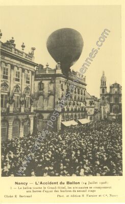 Carte postale ancienne L'Accident du Ballon — Nancy (Meurthe-et-Moselle)