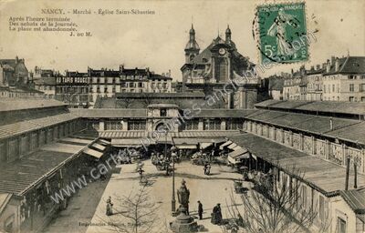 Carte postale ancienne Marché - Église Saint-Sébastien — Nancy (Meurthe-et-Moselle)