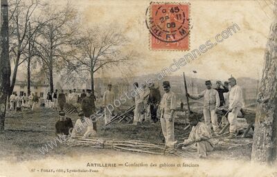 Carte postale ancienne Artillerie — Confection des gabions et fascines — Toul (Meurthe-et-Moselle)