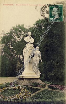 Carte postale ancienne Statue Émile Erckmann et Bo-que — Lunéville (Meurthe-et-Moselle)