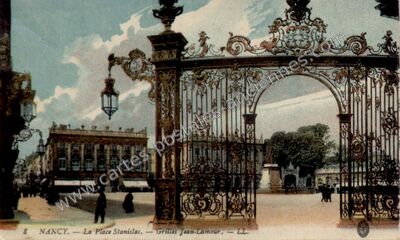 Carte postale ancienne La Place Stanislas. — Grilles Jean-Lamour — Nancy (Meurthe-et-Moselle)