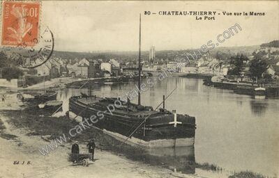 Carte postale ancienne Vue sur la Marne Le Port — Château-Thierry (Aisne)