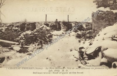 Carte postale ancienne Au Bois Bellaux - Nid de mitrailleuses en première ligne — Château-Thierry (Aisne)