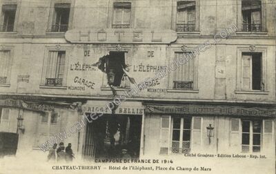 Carte postale ancienne Hôtel de l'Éléphant Garage Mécaniciens — Château-Thierry (Aisne)