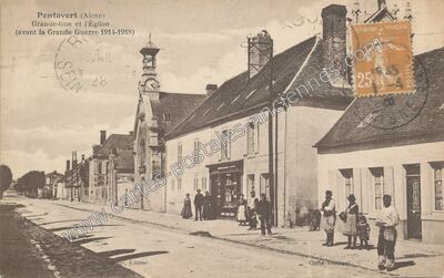 Carte postale ancienne Grande-Rue et l'Église (avant la Grande Guerre 1914-1918) — Pontavert (Aisne)
