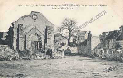 Carte postale ancienne Bataille de Chateau-Thierry - Ce qui reste de l'Église — Bouresches (Aisne)