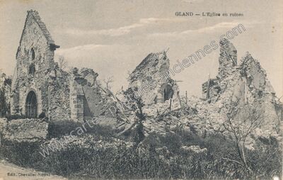 Carte postale ancienne L'Eglise en ruines — Gland (Aisne)