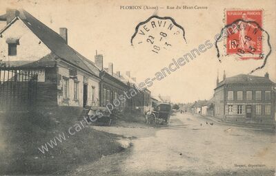Carte postale ancienne Rue du Haut-Centre — Plomion (Aisne)