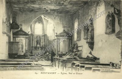 Carte postale ancienne Église, Nef et Chœur — Pontavert (Aisne)