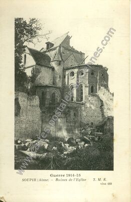 Carte postale ancienne Ruines de l'Eglise — Soupir (Aisne)