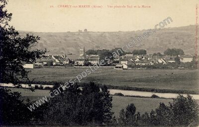 Carte postale ancienne Vue générale Sud et la Marne — Charly-sur-Marne (Aisne)
