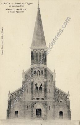 Carte postale ancienne Portail de l'Eglise en construction — Hirson (Aisne)