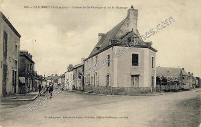 Carte postale ancienne Routes de St-Georges et de la Bazouge — Bazougers (Mayenne)