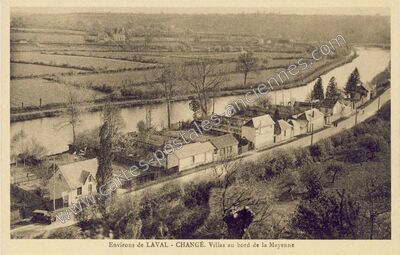 Carte postale ancienne Villas au bord de la Mayenne — Changé (Mayenne)