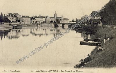 Carte postale ancienne Les Bords de la Mayenne — Château-Gontier (Mayenne)