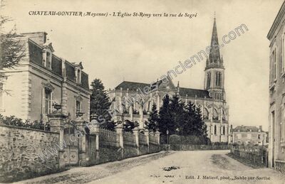 Carte postale ancienne L'Église St-Rémy vers la rue de Segré — Château-Gontier (Mayenne)