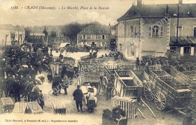 Carte postale ancienne Le Marché, Place de la Bascule — Craon (Mayenne)