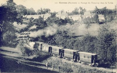 Carte postale ancienne Passage du Tramway dans la Vallée — Gorron (Mayenne)