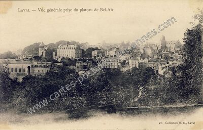 Carte postale ancienne Vue générale prise du plateau de Bel-Air — Laval (Mayenne)