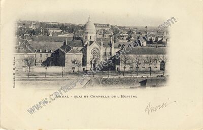 Carte postale ancienne Quai et Chapelle de l'Hôpital — Laval (Mayenne)