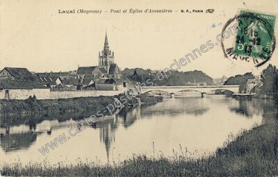 Carte postale ancienne Pont et Église d'Avesnières — Laval (Mayenne)