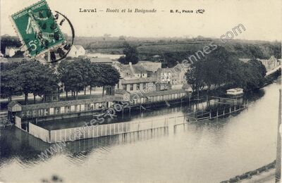 Carte postale ancienne Bootz et la Baignade — Laval (Mayenne)