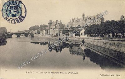 Carte postale ancienne Vue sur la Mayenne prise du Pont-Neuf — Laval (Mayenne)