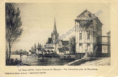 Carte postale ancienne Le Vieux LAVAL d'après Gravure de l'Epoque. - Vue d'Avenières prise de Chanteloup — Laval (Mayenne)