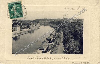 Carte postale ancienne Vue Générale, prise du Viaduc — Laval (Mayenne)