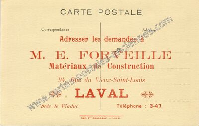 Carte postale ancienne M. E. FORVEILLE Matériaux de Construction — Laval (Mayenne)