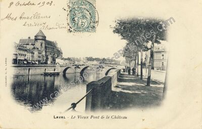 Carte postale ancienne Le Vieux Pont & le Château — Laval (Mayenne)